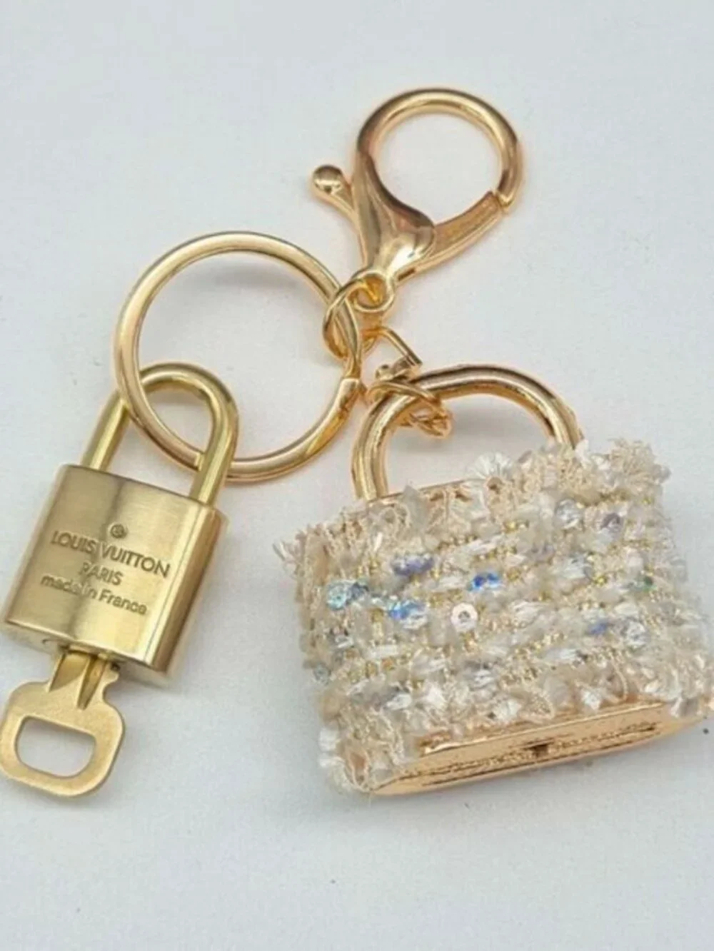 Authentic Louis Vuitton Lock & Key Gold ✨ Unbranded Keychain Bag Charm LV